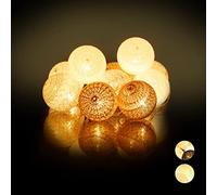 Relaxdays Catena di Luci a LED, 10 Sfere Luminose in Cotone, da Atmosfera, a Batteria, Luci da 6 cm Ø, Bianco-Grigio-Marrone