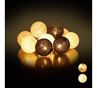 Relaxdays Catena di Luci a LED, 10 Sfere Luminose in Cotone, da Atmosfera, a Batteria, Luci da 6 cm Ø, Bianco-Grigio-Nero