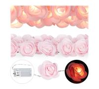 Relaxdays Catena di Luci a LED, 20 Rose Luminose, a Batteria, per Matrimoni e San Valentino, Luce Calda, Rosa