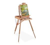 Relaxdays Cavalletto Pittura Portatile, Valigetta per Adulti con Cassetto, Altezza & Inclinazione Regolabile, Naturale, Legno, 1 pz