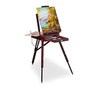 Relaxdays Cavalletto Pittura, Set 35 Accessori, Pennelli, Tavolozza, Tela, Colori Olio, Acrilici, Acquerelli, Marrone, Legno, 1 pz