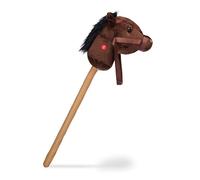 Relaxdays Cavallo con Asta, Giocattolo per Bambini con Suoni, in Legno & Peluche, Adorabile Cavalluccio, 67 cm, marrone