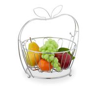 Relaxdays Centrotavola Portafrutta in Metallo, 28,5x28x23 cm Cestino Porta Frutta e Verdura Rimovibile, Moderno, Argento, Ferro
