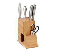Relaxdays Ceppo Portacoltelli Vuoto, Supporto in bambù per Coltelli con Lame Strette 20 x 11,5 x 23,5 cm, Marrone Chiaro