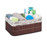 Relaxdays Cesta in bambù Portaoggetti, con Rivestimento con Stampe retrò, Rettangolare, 16,5x38x28,5 cm, Marrone, 1 pz