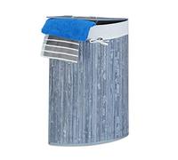 Relaxdays, 65,5x49,5x37 cm, Grigio Cesta Porta-Biancheria Angolare in bambù, 60 l, Pieghevole, con Coperchio, Sacco