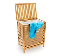 Relaxdays Cesta Portabiancheria, bambù, HBT: 60 x 50,5 x 35,5 cm, Accessorio da Bagno, con Coperchio, Marrone, Legno, 60 x 35.5 x 50.5 CM