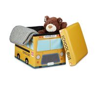 Relaxdays Cesta Portagiochi Cameretta Bambini, 32x48x32 cm, Baule Pieghevole, Sgabello Sedia Similpelle, 37 L, Scuolabus