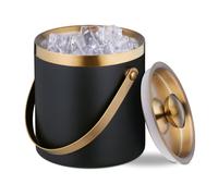 Relaxdays Secchiello per Il Ghiaccio con Coperchio, Glacette a Doppia Parete in Acciaio Inox, 1,5 Litri, Nero Dorato, Silicone