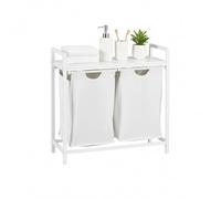 Relaxdays Cestello portabiancheria con 2 cesti Estraibili, ripiano, HLP: 72 x 73 x 33 cm, in Metallo, Bianco/Grigio, Poliestere, Fibra di Legno, Ferro