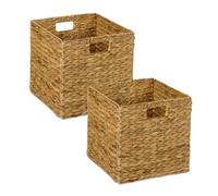 Relaxdays Set 2 Cesti Intrecciati Portaoggetti in Giacinto Acqua, HLP: 30x30x30cm, Scatola da Scaffale Cubo, Naturale, Fibra vegetale, Ferro