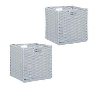 Relaxdays Cesti Intrecciati Portaoggetti in Plastica, Set 2 Scatole da Scaffale, HLP 31x32x30 cm, Organizer Libri Cubo, Ferro