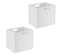 Relaxdays Cesti Intrecciati Portaoggetti in Plastica, Set 2 Scatole da Scaffale, HLP 31x32x30 cm, Organizer Libri Cubo, Ferro