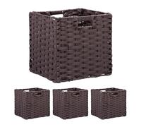 Relaxdays Cesti Intrecciati Portaoggetti in Plastica, Set 4 Scatole Scaffale, HLP 31x32x30 cm, Organizer Cubo, Marrone, Ferro