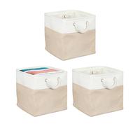 Relaxdays Cesti Portaoggetti in Tessuto Lino, 30x30x30 cm, 3 Scatole da Scaffale a Cubo, Manici in Corda, Bianco Beige, 20% Cotone, 3 unità