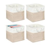 Relaxdays Cesti Portaoggetti in Tessuto Lino, 33x33x33 cm, Scatola da Scaffale a Cubo, Manici in Corda, Bianco Beige