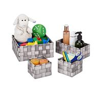 Relaxdays Cestini Bagno Portaoggetti, Set 4 Contenitori Salvaspazio & Universali, 3 Grandezze, Box in Plastica, Grigio