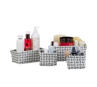 Relaxdays Cestini Bagno Portaoggetti, Set 4 Organizer Universali Design Intrecciato, Box Salvaspazio, Bianco-Grigio