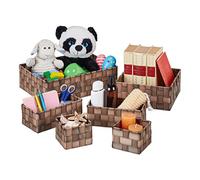Relaxdays Cestini Bagno Portaoggetti, Set 6 Contenitori Salvaspazio & Universali, 4 Grandezze, Box in Plastica, Marrone