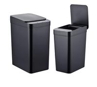 Relaxdays Cestini con sensore, set 2pz, 9L & 15L, nero | Coperchio automatico, portasacchetti, cucina
