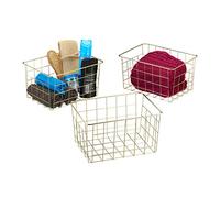 Relaxdays Cestini in Metallo Portaoggetti, 3 Ceste Rettangolari, Contenitori, 15,5 x 28 x 20 cm, Decorativo, Dorato, Ferro, Set da 3X, 3 unità