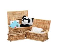 Relaxdays Cestini Intrecciati Set da 3, con Coperchio, Contenitori Portaoggetti, Rustici, Rattan, Legno Naturale, 10 l di capacità