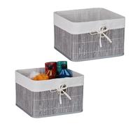 Relaxdays Cestini Portaoggetti Decorativi, Set 2 Ceste per Bagno e Camera, Contenitori per Armadio, 20x31x31 cm, Grigio