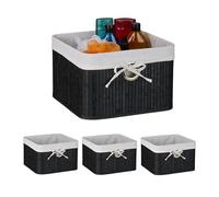Relaxdays Cestini Portaoggetti Decorativi, Set di 4 Ceste per Bagno e Camera, Contenitori per Armadio, 20x31x31 cm, Nero