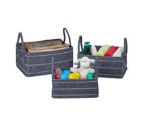 Relaxdays 3 Pezzi Cestini Portaoggetti in Feltro, Set da 3 Borse Portalegna, 10, 17 e 25 L, con Manici, Grigio Scuro Bianco, Ferro, 20,5 x 42 x 31 cm