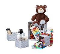 Relaxdays Cestini Portaoggetti in Set da 4, Intrecciati, Impilabili, Universali, per Il Bagno, in Plastica e bambù, Varie Misure, Grigi