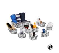 Relaxdays Cestini Portaoggetti in Set da 8, Intrecciati, Impilabili, Universali, per il Bagno, in Plastica, Bianco/Grigio