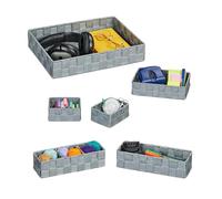 Relaxdays Cestini Portaoggetti, Set da 6 Cesti Intrecciati da Bagno, in 4 Misure, Plastica, Struttura in Metallo, Grigio