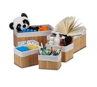 Relaxdays Cestini Portaoggetti, Set da 6, Fodera in Tessuto, Bambù, Contenitore Bagno o Armadio, Porta Giochi, Naturale