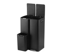 Relaxdays Cestino 3 Scomparti 60 L, secchi Estraibili, softclose, Pedale, Acciaio Inox, separatore rifiuti, Nero