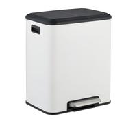 Relaxdays Pattumiera a Pedale da Cucina, 2 Scomparti 15L, Cestino Raccolta Carta e Plastica, Chiusura Silenziosa, Bianco, 10% 90% Ferro, 15 Litri
