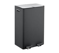 Relaxdays Pattumiera a Pedale da Cucina, 2 Scomparti 30 L Raccolta Carta e Plastica, Coperchio Silenzioso, Nero Argento