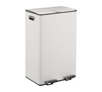 Relaxdays Pattumiera a Pedale da Cucina, 2 Scomparti 30 L Raccolta Carta, Plastica, Coperchio Silenzioso, Bianco Argento, 90% Ferro 10%, 30 Litri