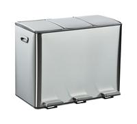 Relaxdays Pattumiera a Pedale da Cucina, 3 Scomparti da 15 L Raccolta Carta e Plastica, Coperchio Silenzioso, Argento, 90% Acciaio Inox 10%