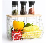 Relaxdays Cestino Frutta da Parete, ripiano, Organizer Cucina Appeso, 22x30x20 cm, Cestino in Metallo, Bianco/Naturale