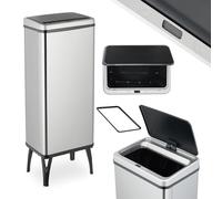 Relaxdays Cestino Automatico Spazzatura, Pattumiera Cucina 60 L, Coperchio Sensore Elettrico, Anello Buste, Acciaio Inox