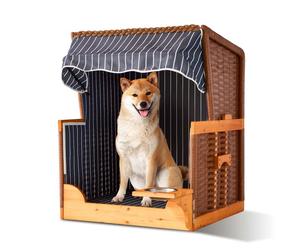 Relaxdays Cestino cane legno & rattan con ciotola