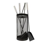 Relaxdays Set da 5 Attrezzi da Camino, Attizzatoio, Paletta, Scopino, Pinza e Cestino Porta Utensili, in Acciaio, Nero, Inox, 56 x 17 cm