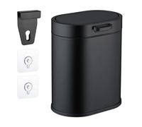 Relaxdays Cestino da Bagno, con Adesivo da Muro o Gancio per Anta, Pattumiera 5 L, Secchio Interno, in Ferro, Nero
