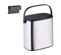 Relaxdays Cestino da Bagno, Pattumiera con Gancio per Anta, Cesto Secchio Interno 5 L, Maniglia, Acciaio Inox, Argento