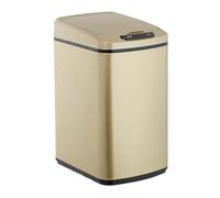 Relaxdays Cestino dei Rifiuti con Sensore, Automatico 12 L, Cesto Rettangolare con Coperchio & Secchio Interno, dorato