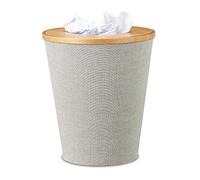 Relaxdays Cestino gettacarte bambù pattumiera tonda secchio interno coperchio chiusura magnetica alto 35 cm beige/grigio