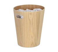 Relaxdays Cestino Gettacarte in Legno, Pattumiera Rotonda con Manico, 7,5 L, Senza Coperchio, HxD: 28 x 23 cm, Naturale