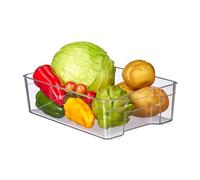 relaxdays Cestino Organizzatore per Frigorifero, Contenitore Salvaspazio, Organizer Dispensa con Manici, Trasparente, 9 x 21,5 x 32 cm