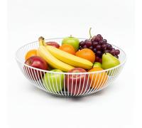 Relaxdays Cestino per Frutta in Metallo, Rotondo, HxD: 8 x 28 cm, Moderno, Bianco, Fruttiere