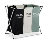 Relaxdays Cesto Portabiancheria Pieghevole, 3 Scomparti Biancheria e Panni Sporchi, 105 L, 60x65x36,5 cm, Multicolore, Plastica, Poliestere, Alluminio
